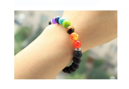 Handgjorda Black Lava Seven Chakra Healing Balance Beaded Armband