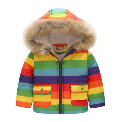 Boys and Girls Printed Hooded Children's Warm Cotton Jacket Thickened