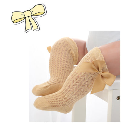 Chaussettes hautes pour bébés, nourrissons, enfants en bas âge, filles et garçons, collants chauffe-jambes, nœud en ruban, coton solide, extensible, mignon et charmant