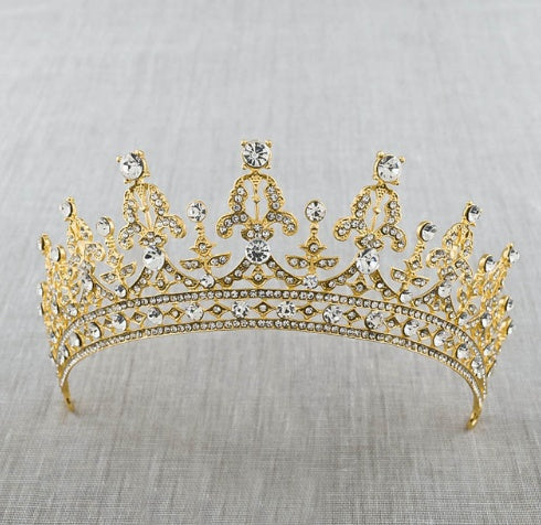 Nytt mode Barock Lyx Crystal AB Brudkrona Tiara Ljus Guld Tiara Tiara för kvinnor Brud Hår Bröllopstillbehör