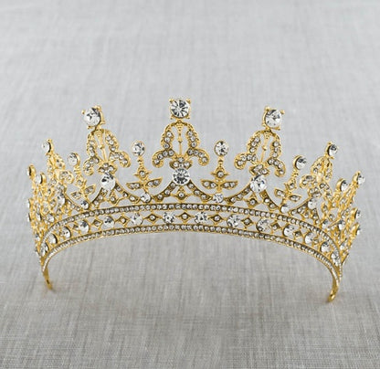 Nytt mode Barock Lyx Crystal AB Brudkrona Tiara Ljus Guld Tiara Tiara för kvinnor Brud Hår Bröllopstillbehör