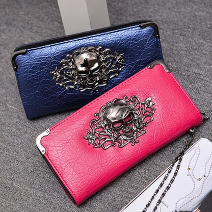 Wallet Female Clutch Coin Purse Women PU Leather Wallet Long Zipper Closed Wallets Skull Flower Design Lady Purses