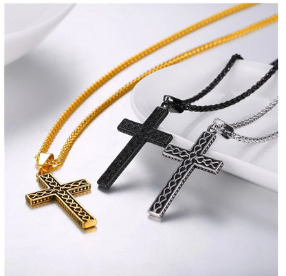 Bijoux chrétiens plaqués or en acier inoxydable 316L, collier croix vintage noir unique pour hommes avec chaîne 