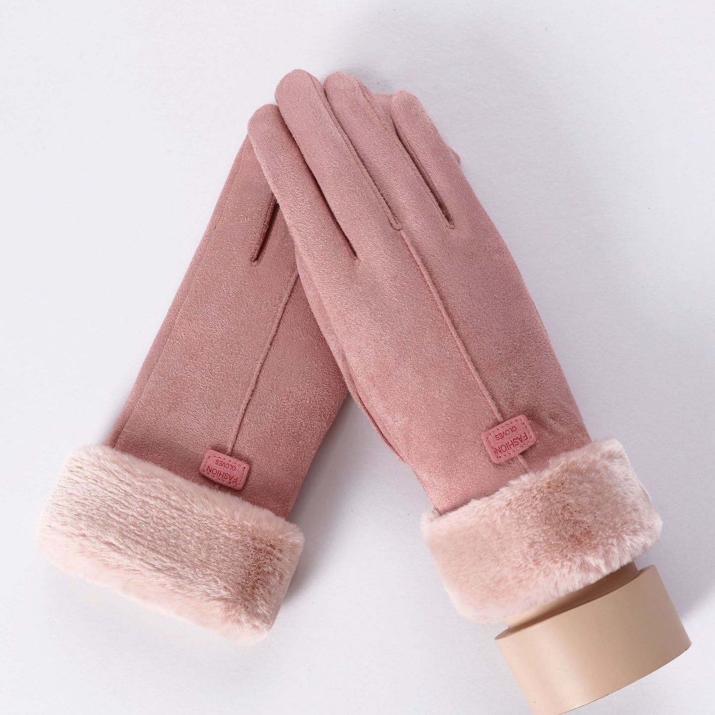 New Winter Female Lace Warm Cashmere Three Ribs Cute Bear Mittens Double thick Plush Wrist Women Touch Screen Driving Gloves 81C