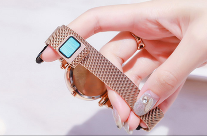 Luxury Women Watches Mesh Ladies Clock Magnet Buckle Starry Diamond Geometric Surface Quartz Wristwatch