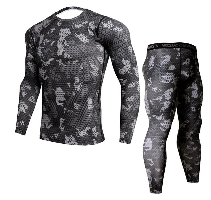 Mens Camouflage Pants & T Shirt Sets Fashion Crossfit T-shirt Compression Brand Clothing Joggers Men Casual Leggings