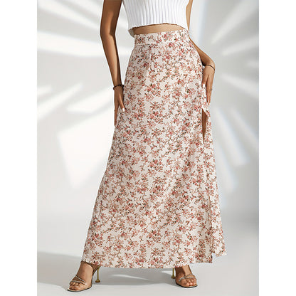 Gentle High Waist Slit Floral Skirt For Women - Feminine Softness