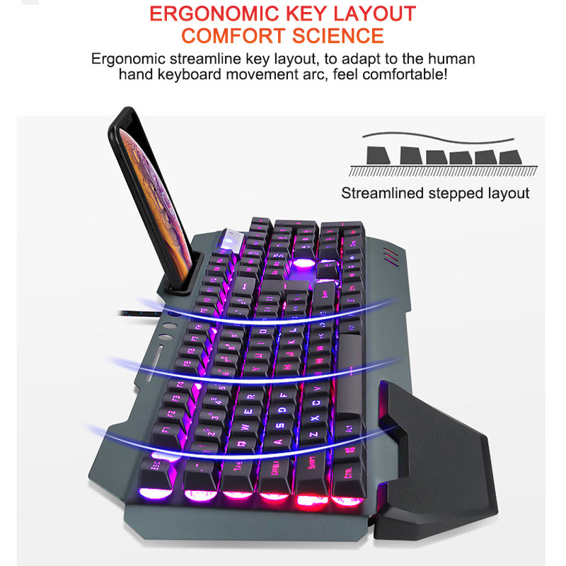 Ergonomiskt speltangentbord med RGB bakgrundsbelysningstelefoninnehavare