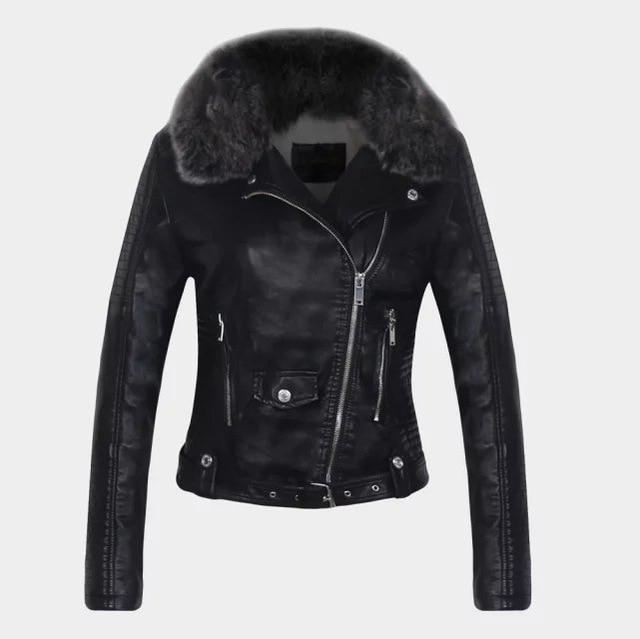VESTE CHAUDE EN SIMILI CUIR AVEC COL FOURRURE DÉTACHABLE