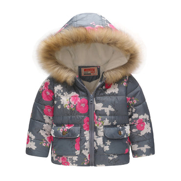 Boys and Girls Printed Hooded Children's Warm Cotton Jacket Thickened