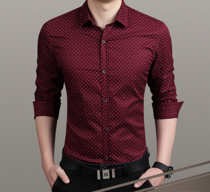 Fashion Male Shirt Long-Sleeves Tops Polka Dot Printing Mens Dress Shirts Slim Men Shirt Plus Size M-5XL FGT