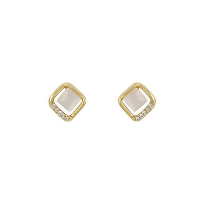 French Entry Lux Opal Small Square Stud Earrings