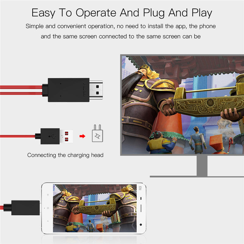 USB 1080P 2M 8 stift till HDMI TV AV-adapterkabel för iPhone 5 6 6S 7 7 Plus