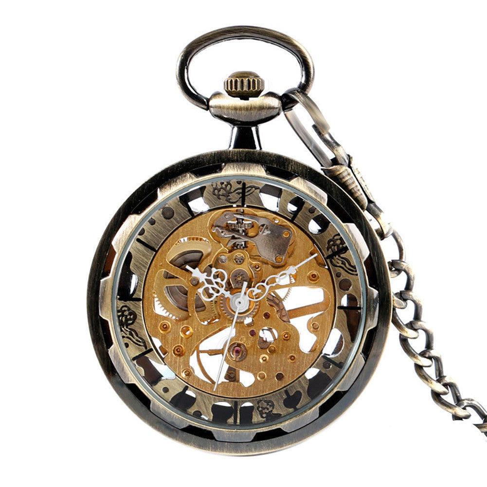 Hollow Roman Character Mechanical Pocket Watch