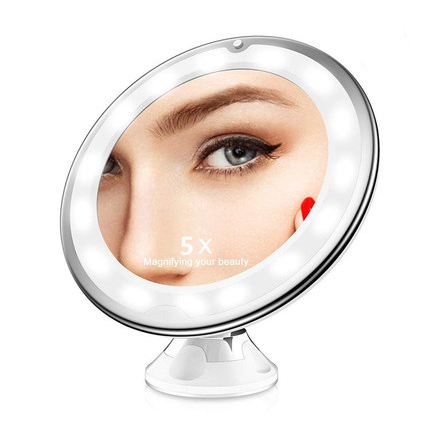 Miroir de maquillage éclairé par LED lumineuse, pivotant à 360°, grossissant 10x