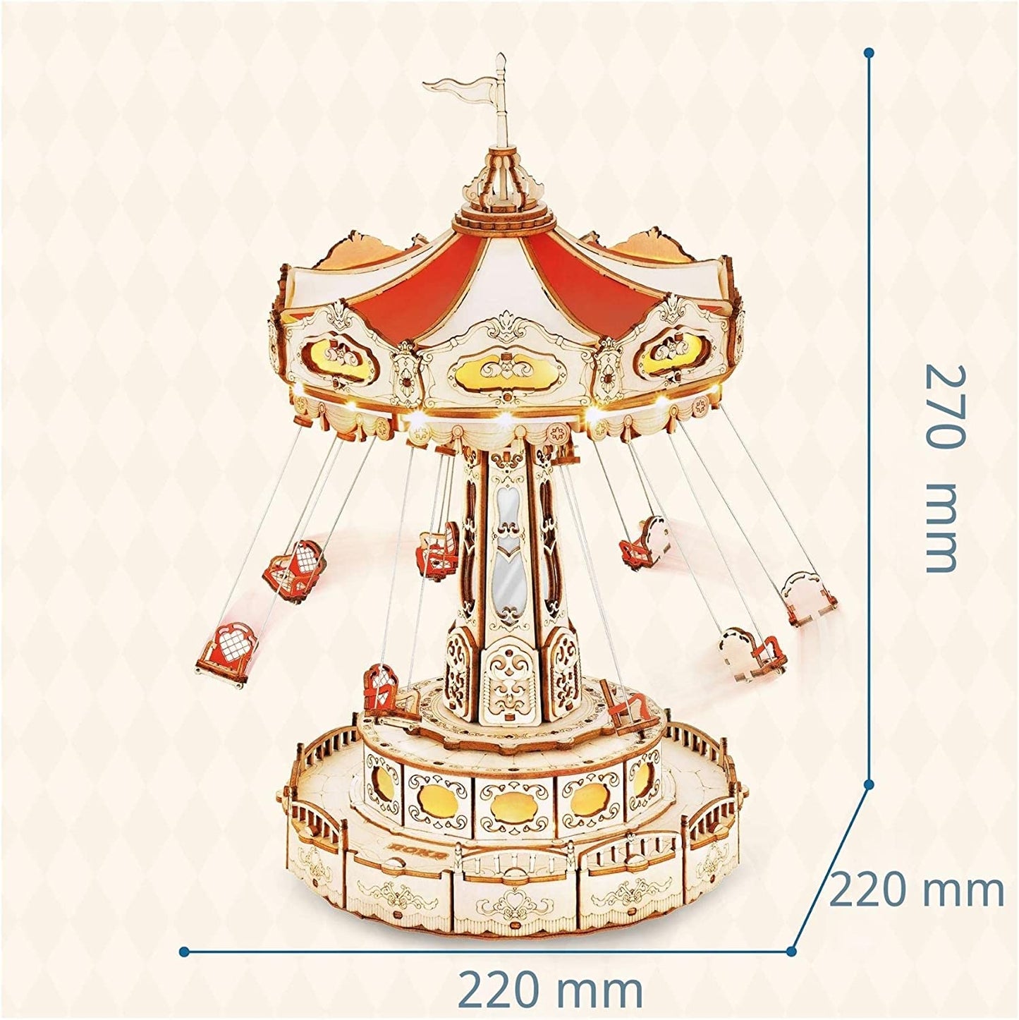 Robotime Rokr Magic Amusement Park Swing Ride 3D-träpussel Byggmodellsats Gör-det-själv-musikdosa Roterande byggsatser