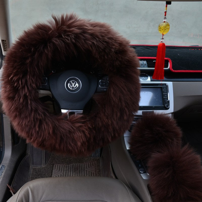 Three-piece wool steering wheel cover