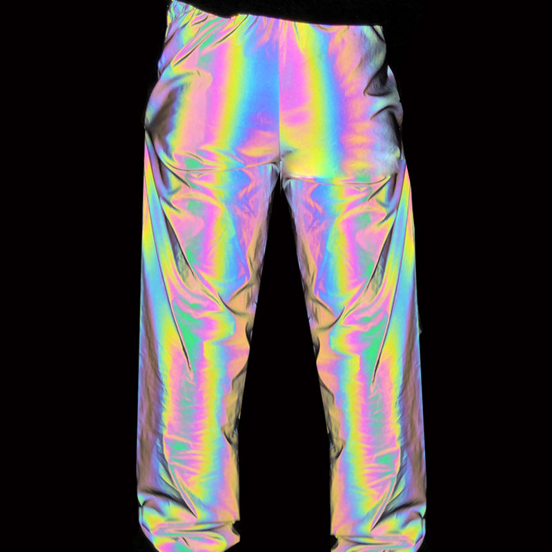 Men Autumn Winter Seven Colored Night Reflective Pants Street Dance Jogger Pants Unisex Couple Hip Hop Punk Trousers