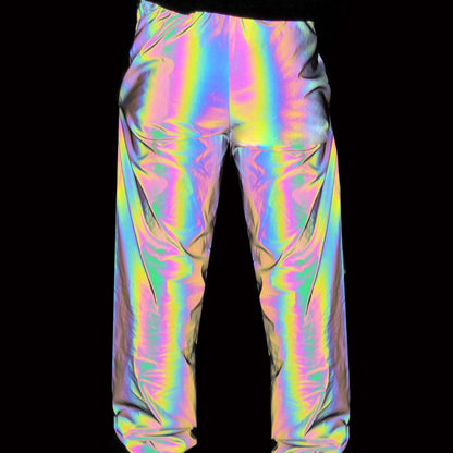 Men Autumn Winter Seven Colored Night Reflective Pants Street Dance Jogger Pants Unisex Couple Hip Hop Punk Trousers