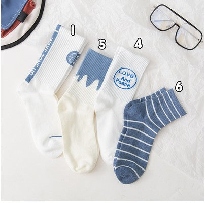 Student Socks Children's Medium Long Blue Striped Socks