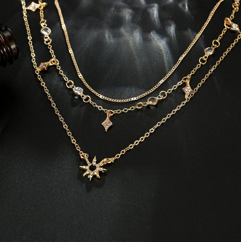 Multi-layer star pendant necklace handmade alloy necklace