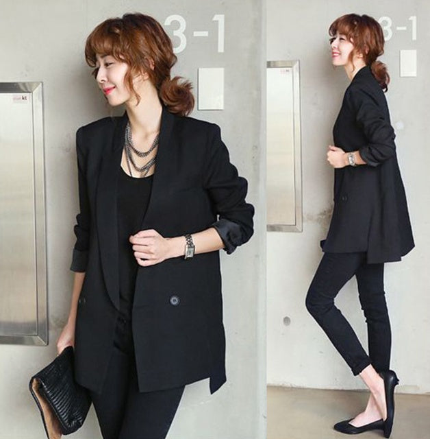 Solide Long Style noir femmes veste et Blazer femme col cranté asymétrique Chic dames Blazers feminino