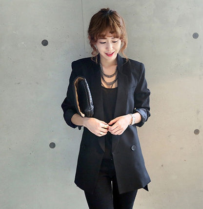 Solide Long Style noir femmes veste et Blazer femme col cranté asymétrique Chic dames Blazers feminino