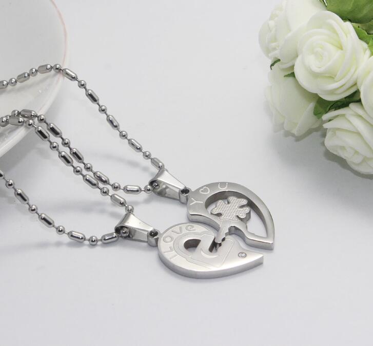 Titanium Steel Rhinestone Key Puzzles Couple Necklace Pendant