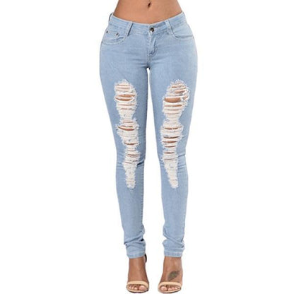 Jean déchiré pour femme, jean crayon, pantalon en Denim