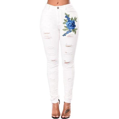 Jean déchiré pour femme, jean crayon, pantalon en Denim