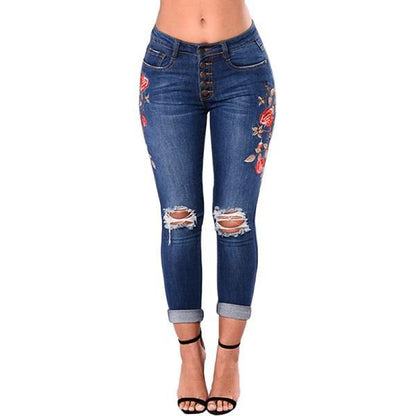 Jean déchiré pour femme, jean crayon, pantalon en Denim