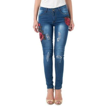 Jean déchiré pour femme, jean crayon, pantalon en Denim