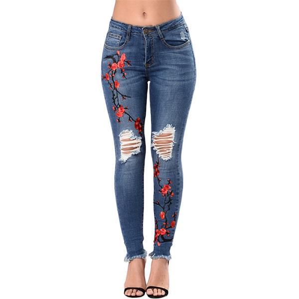 Jean déchiré pour femme, jean crayon, pantalon en Denim