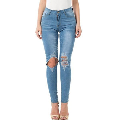 Jean déchiré pour femme, jean crayon, pantalon en Denim