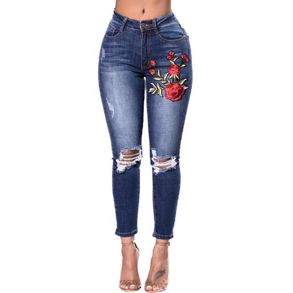 Jean déchiré pour femme, jean crayon, pantalon en Denim