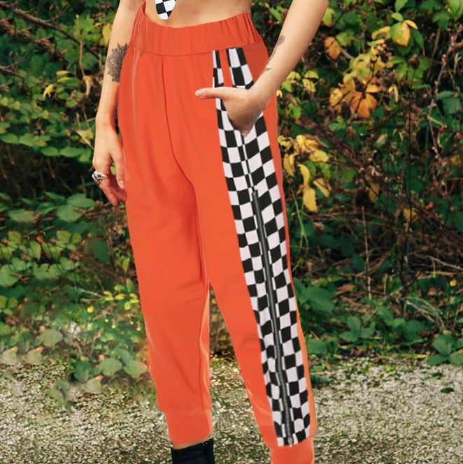 Pantalon Femme Side Checkerboard Zipper Sweatpants