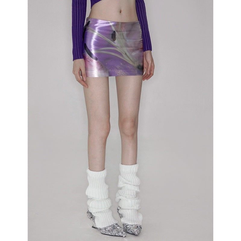 Purple Floral Stretch Printed Skirt