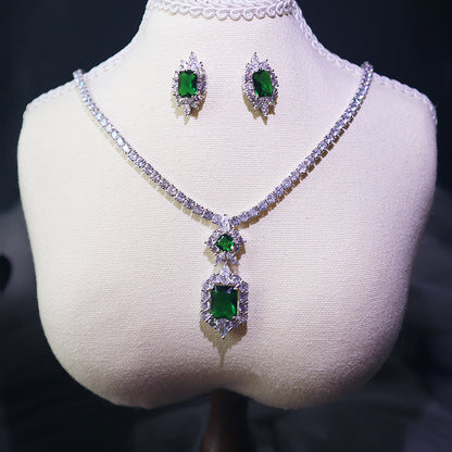 Dark Green Pendant Necklace Earring Set - Elegant Jewelry
