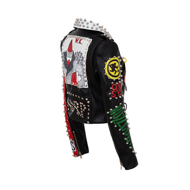 Personalized Graffiti Print Motorcycle Leather Jacket