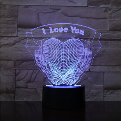 Cadeau de Saint Valentin mains tenant amour veilleuse 3D