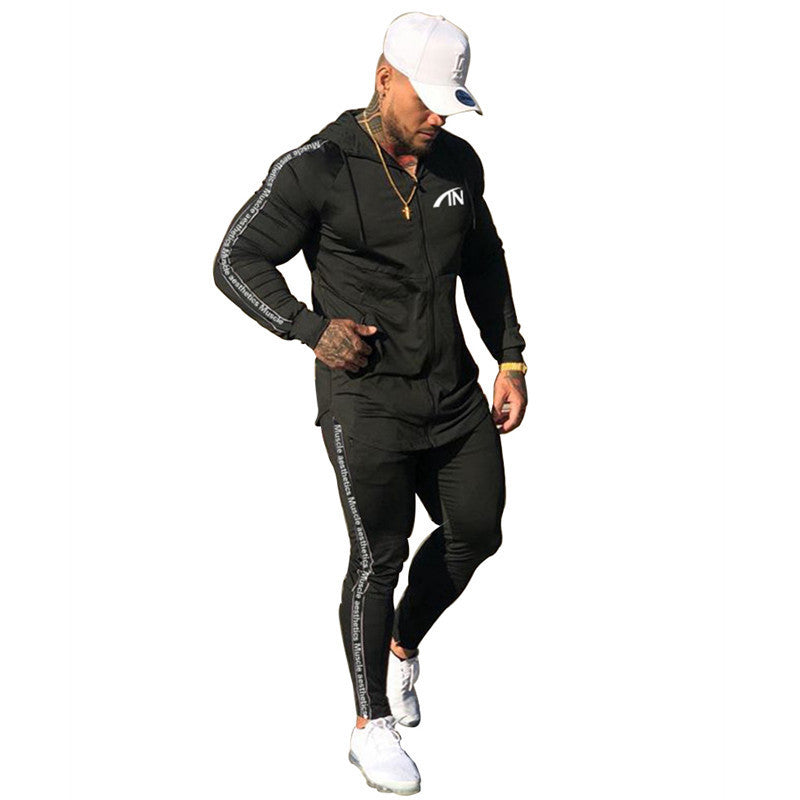 Mans décontracté vêtements de sport à la mode costume gymnase Fitness survêtements à capuche à manches longues