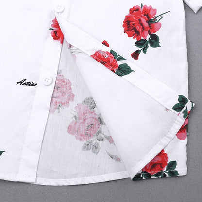 2 st Sommar Baby Set Blommig Kortärmad Pikétröja Med Röda Shorts Shorts Skolkläder För Barn Kina 