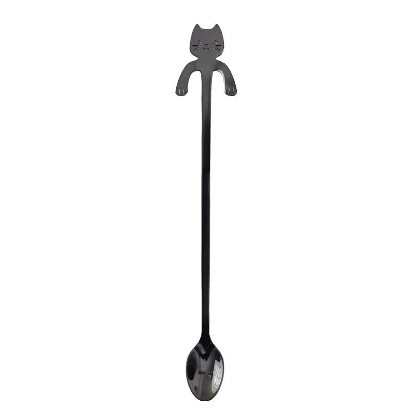 Cross-border 304 stainless steel spoon cartoon cat handle hanging coffee spoon