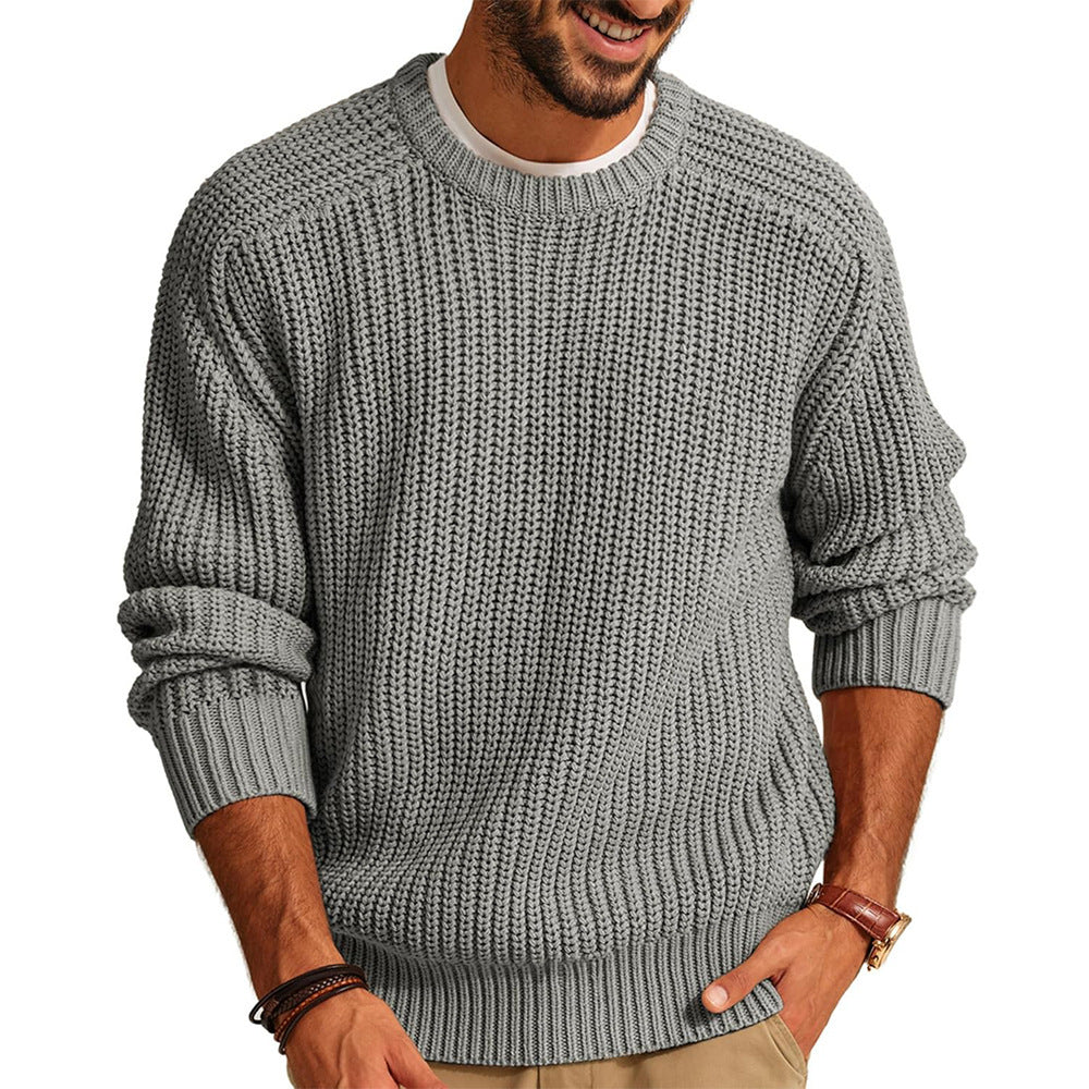 Men's Solid Color Long Sleeve Round Neck Fashion Sweater Loose Retro Sweater
