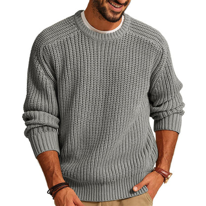 Men's Solid Color Long Sleeve Round Neck Fashion Sweater Loose Retro Sweater
