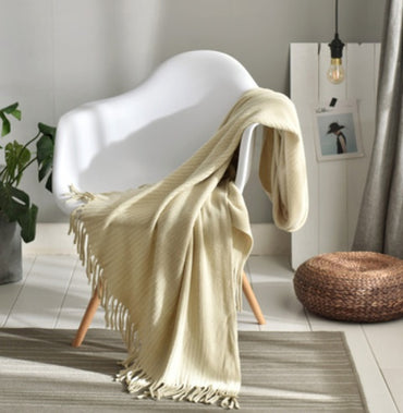 Sunday Cozy Fringed Knitted Blanket
