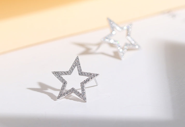 S925 sterling silver Japanese and Korean jewelry creative explosion models micro inlaid five-pointed star stud earrings earrings silver jewelry