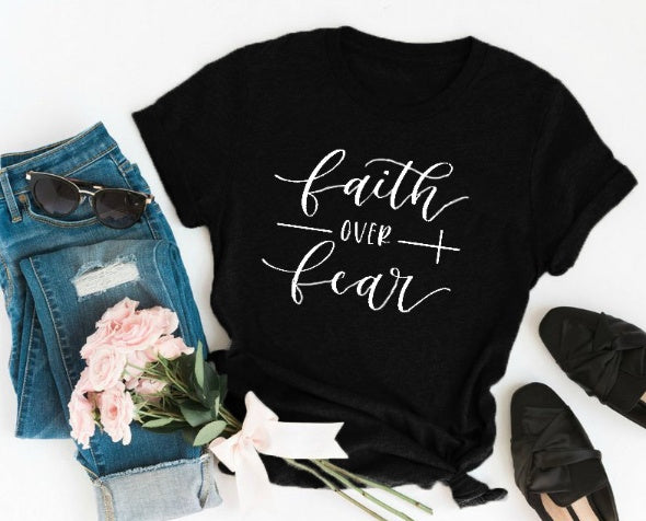 Faith Over Fear Christian T-Shirt Religion Clothing For Women Faith Shirt