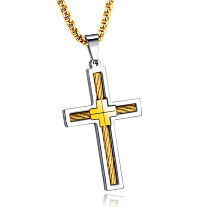 Titanium Steel Wire Cross Men's Necklace