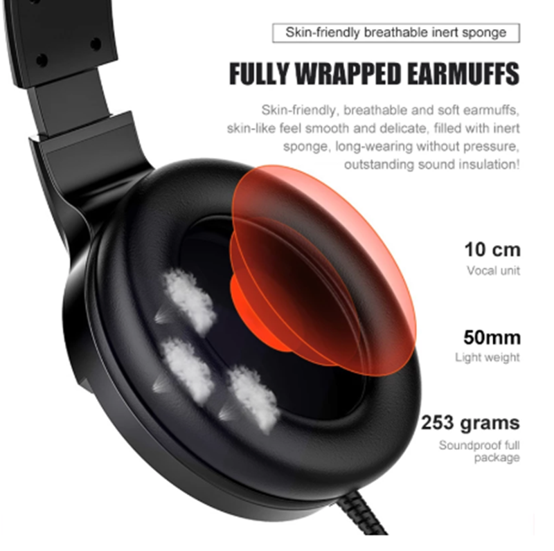 Wired Gaming Headset With ,Icrophone Sound Card Line Control